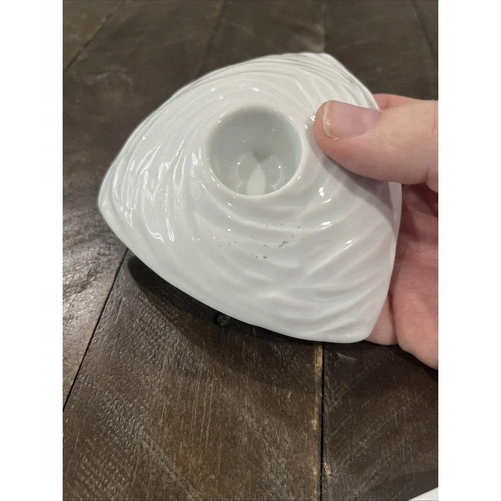 Vtg Naaman Candlestick Holder Nest Design‎ Triangle Ceramic White Israel
